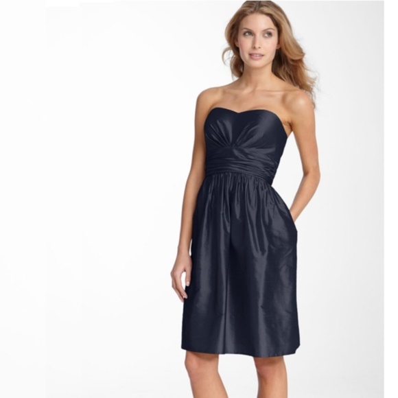 ELIZA J 100% Silk Shantung Dress in Navy Blue - Picture 5 of 7